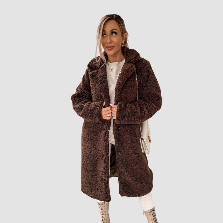 Women Elegant Plush Trench Coat