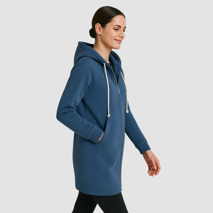 Women Longline Zip Hoodie