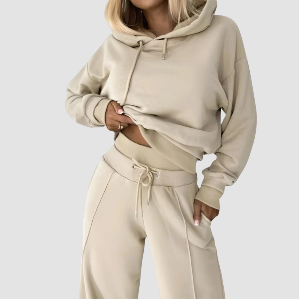 2-piece set: two-tone cropped hoodie and adjustable waist jogging pants