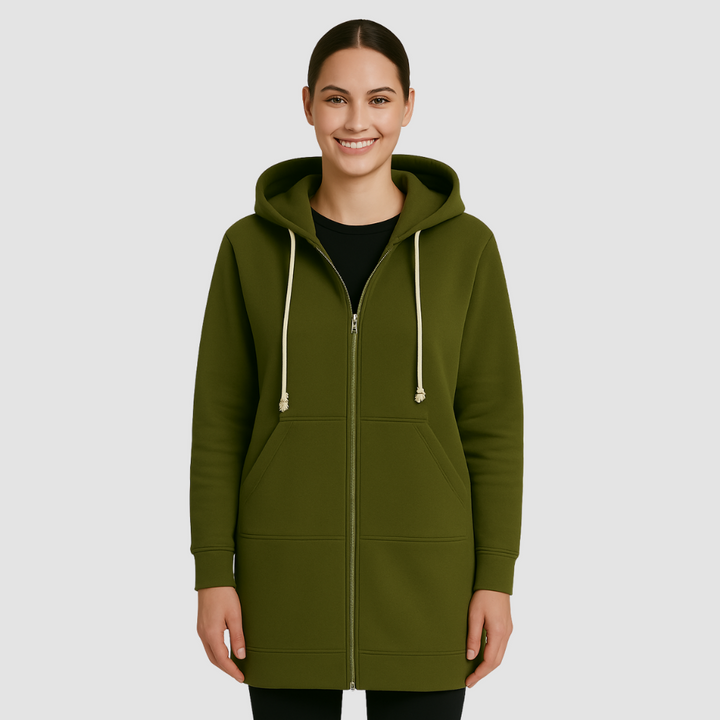 Women Longline Zip Hoodie