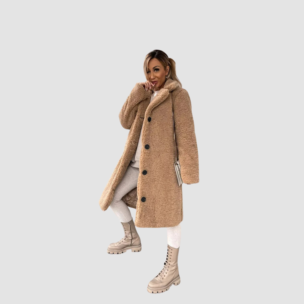 Women Elegant Plush Trench Coat