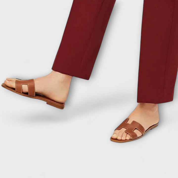 Flat Summer Slippers with Decorative Stitching