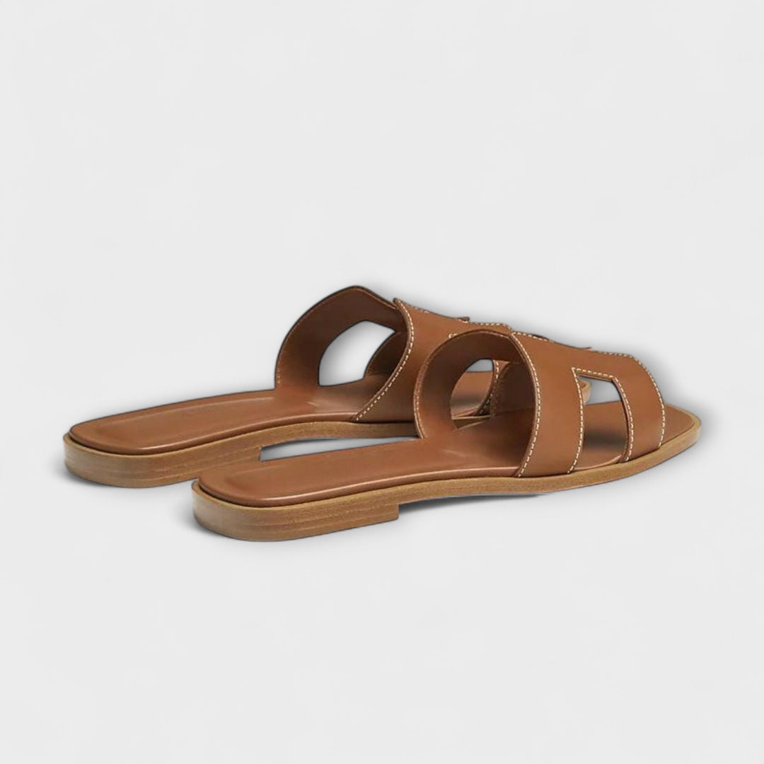 Flat Summer Slippers with Decorative Stitching