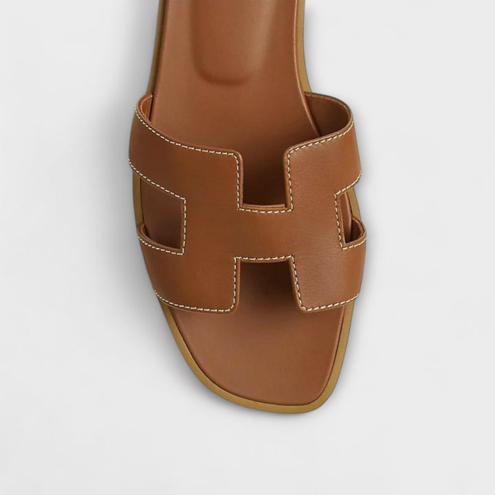 Flat Summer Slippers with Decorative Stitching