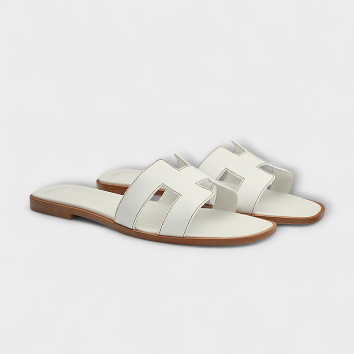 Flat Summer Slippers with Decorative Stitching