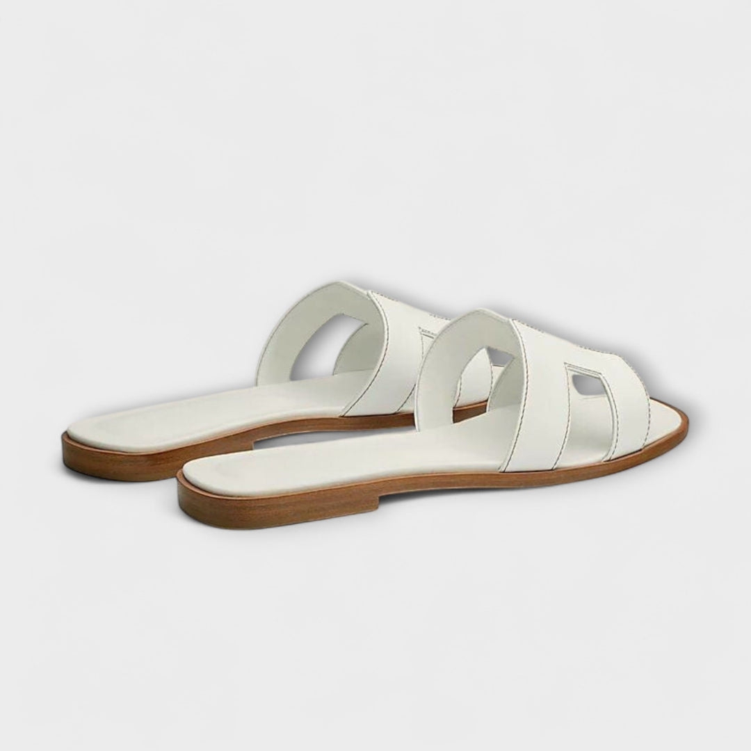 Flat Summer Slippers with Decorative Stitching