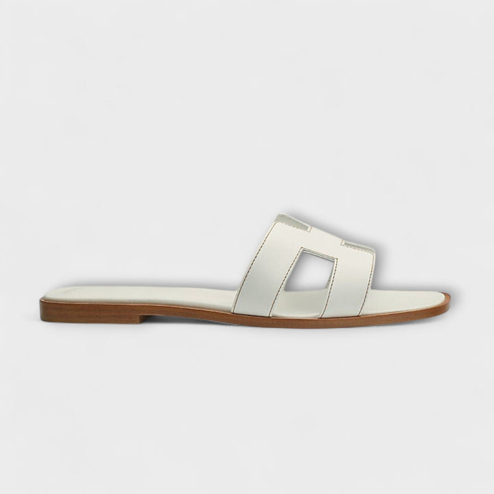 Flat Summer Slippers with Decorative Stitching