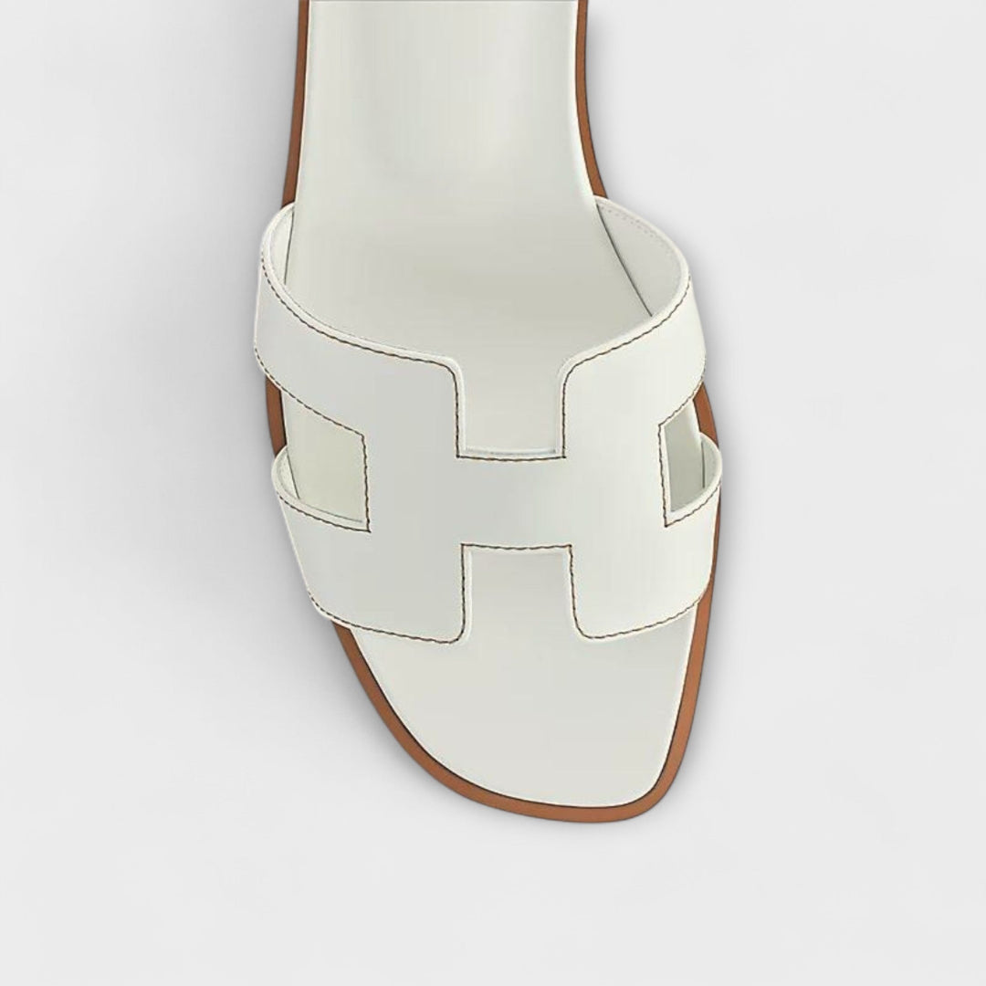 Flat Summer Slippers with Decorative Stitching