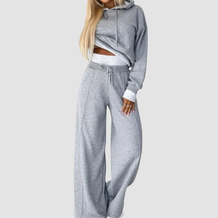 2-piece set: two-tone cropped hoodie and adjustable waist jogging pants