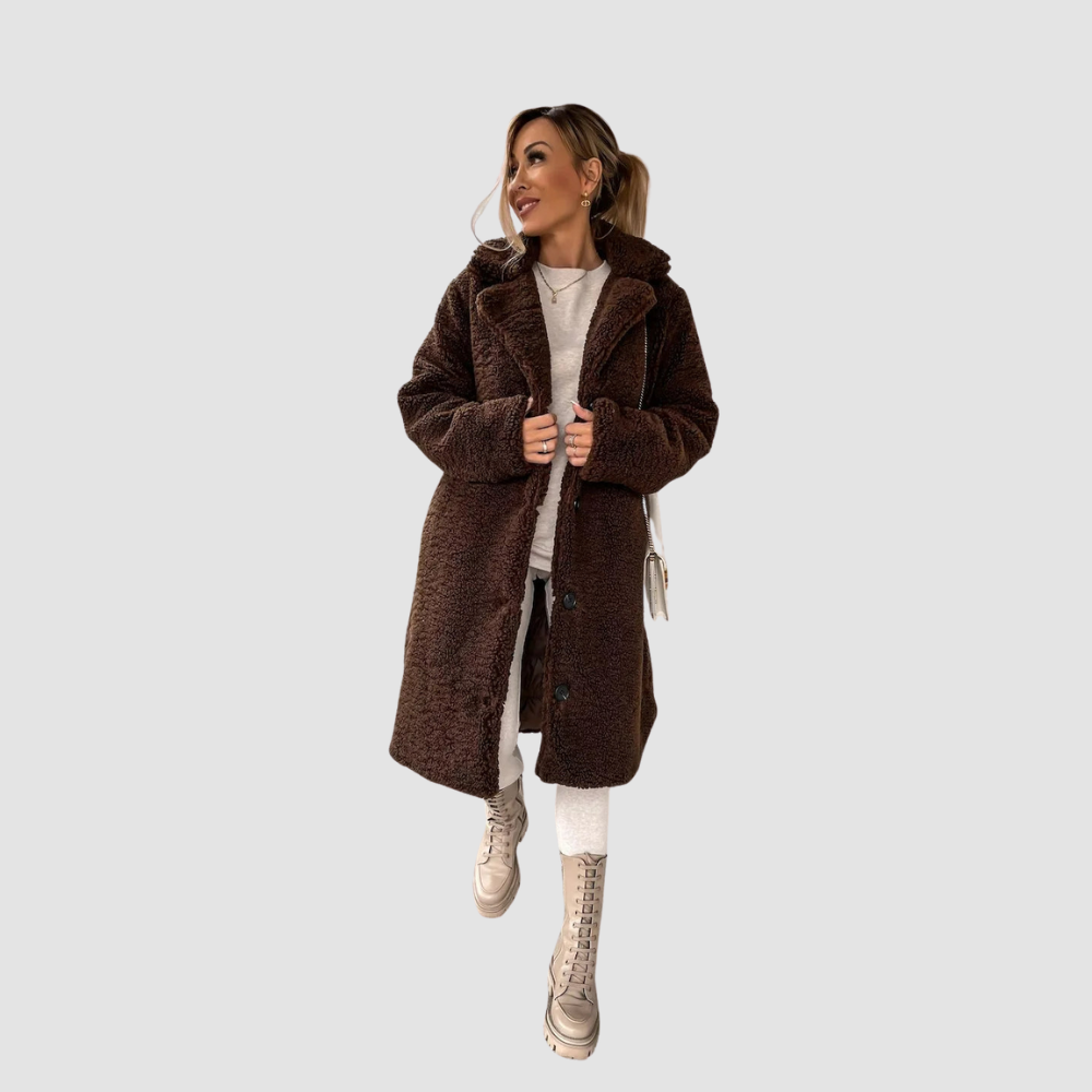 Women Elegant Plush Trench Coat