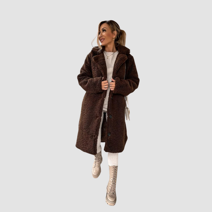 Women Elegant Plush Trench Coat