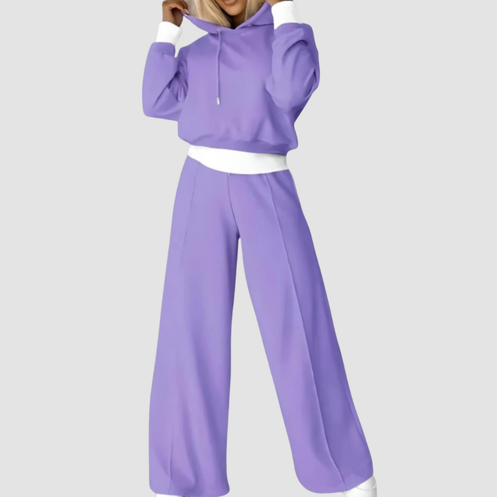 2-piece set: two-tone cropped hoodie and adjustable waist jogging pants