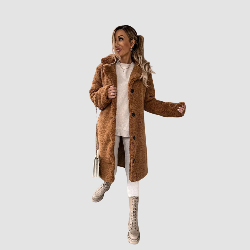 Women Elegant Plush Trench Coat