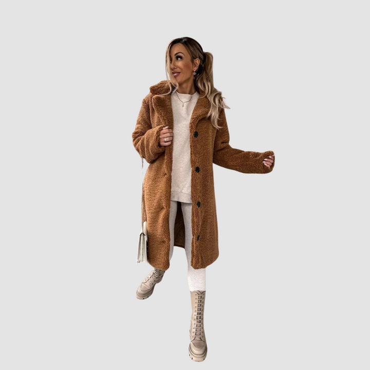 Women Elegant Plush Trench Coat