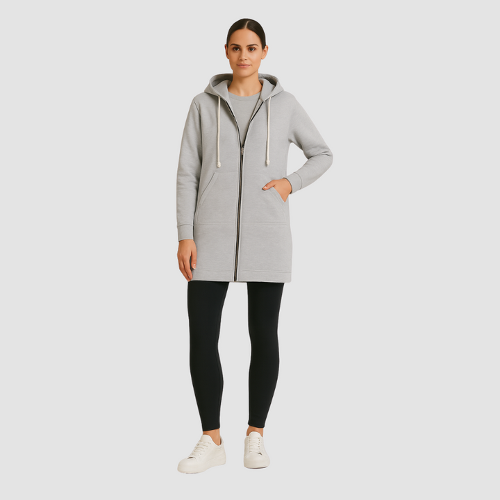Women Longline Zip Hoodie