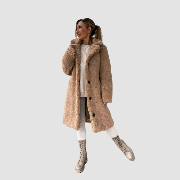 Women Elegant Plush Trench Coat